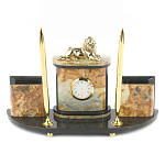 Настольный письменный набор из камня офиокальцит и бронзы с декором в виде льва Successful Leader варинант исполнения - 1 | Loft Concept в Ульяновске