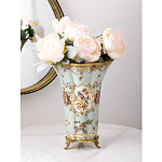 Ваза голубого цвета из фарфора с цветочным рисунком и бронзовой стрекозой Blue Garden варинант исполнения - 4 | Loft Concept в Ульяновске