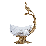 Чаша из прозрачного стекла на бронзовой подставке в виде павлина с рельефным хвостом Eden Garden варинант исполнения - 1 | Loft Concept в Ульяновске