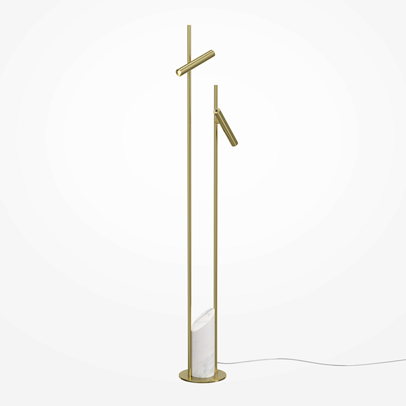 Напольный торшер светодионый золотой Lumen Duo Латунь Белый Мрамор Bianco в Ульяновске | Loft Concept 