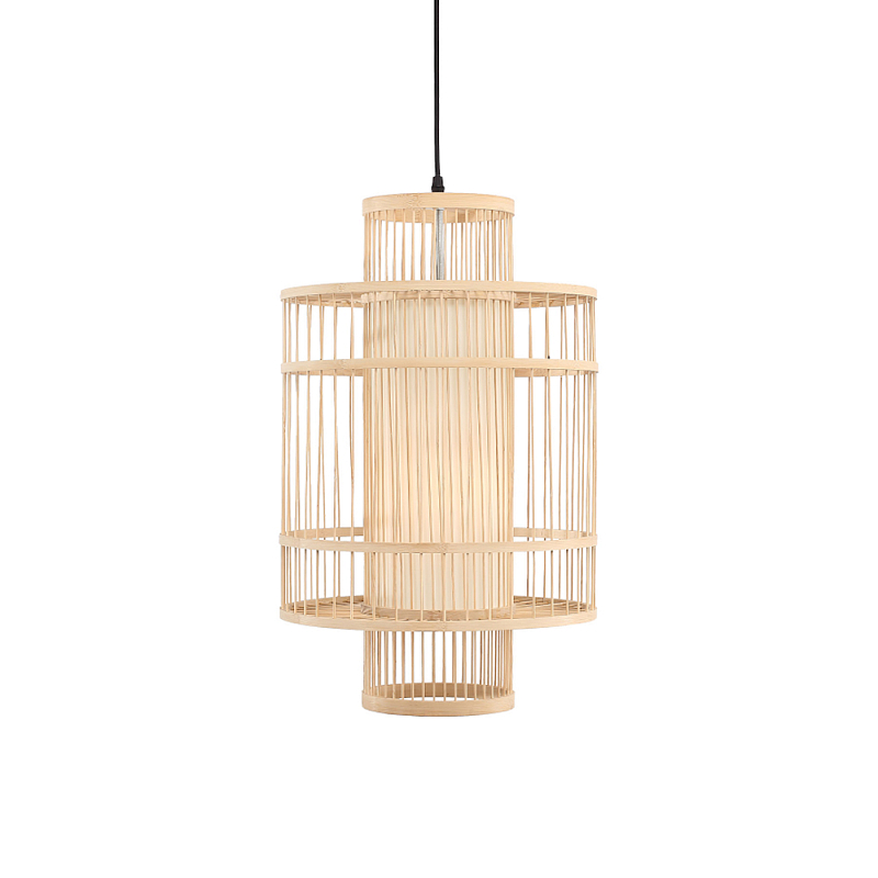 Подвесной светильник из деревянных прутьев с плафоном из натуральной ткани Light Inside the Cell Древесина в Ульяновске | Loft Concept 