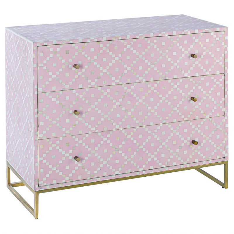 Комод инкрустация костью Pink Indian Bone Inlay 3 drawer Розовый Розовый в Ульяновске | Loft Concept 