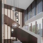 Люстра каскадная с 5-ю круглыми стеклянными плафонами дымчатого цвета и черными деталями Orbit Serenade варинант исполнения - 5 | Loft Concept в Ульяновске