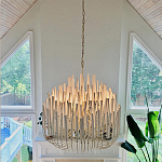 Люстра белая с несколькими ярусами деревянных палочек Bright Wooden Chandelier варинант исполнения - 2 | Loft Concept в Ульяновске