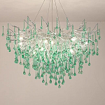 Люстра серебрянная с зелеными стеклянными подвесками в форме капель FAIRYTREE Light варинант исполнения - 1 | Loft Concept в Ульяновске