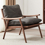 Кресло c каркасом из массива дерева и мягкой кожаной обивкой Walnut Armchair варинант исполнения - 1 | Loft Concept в Ульяновске