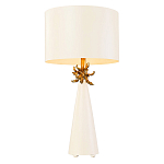 Настольная лампа с декоративным элементом золотого цвета и цилиндрическим абажуром из папье-маше светлого оттенка Flambeau варинант исполнения - 1 | Loft Concept в Ульяновске