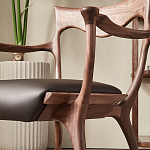 Стул деревянный с мягким сиденьем из коричневой натуральной кожи Moon Walnut Furniture варинант исполнения - 4 | Loft Concept в Ульяновске