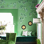 Обои ручная роспись Silk Tree Colourway SC-92 on Emerald Green dyed silk варинант исполнения - 2 | Loft Concept в Ульяновске