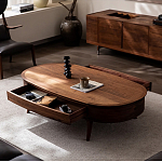 Кофейный стол овальный из дерева с 2-мя ящиками Coffee Walnut Table варинант исполнения - 2 | Loft Concept в Ульяновске