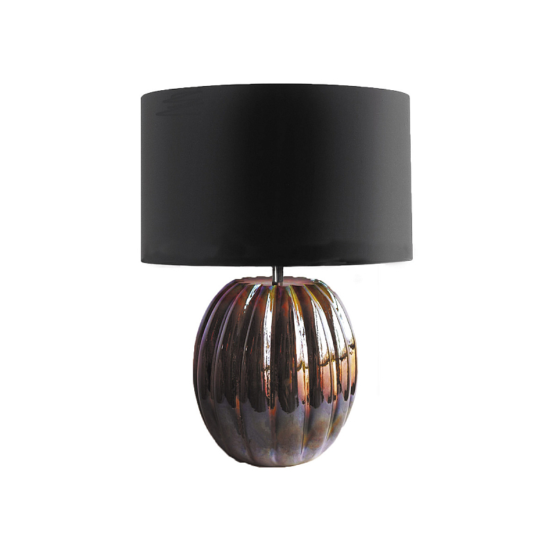  Настольная лампа с черным цилиндрическим абажуром и ребристым шарообразным основанием из коричневого стекла с дуохромным эффектом Natural Concepts Черный Коричневый в Ульяновске | Loft Concept 