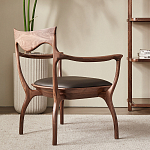 Стул деревянный с мягким сиденьем из коричневой натуральной кожи Moon Walnut Furniture варинант исполнения - 2 | Loft Concept в Ульяновске