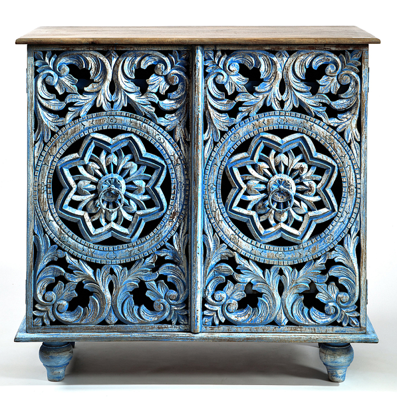 Комод с резным фасадом Blue Carved Chest of Drawers Голубой Комод с резным фасадом Blue Carved Chest of Drawers Голубой в Ульяновске | Loft Concept