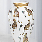 Ваза белая овальная с рисунком леопардов и золотыми акцентами LEOPARD Collection варинант исполнения - 3 | Loft Concept в Ульяновске