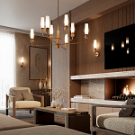 Люстра на штанге с 8-ю цилиндрическими матовыми плафонами и шарами из камня Orb Essence варинант исполнения - 9 | Loft Concept в Ульяновске