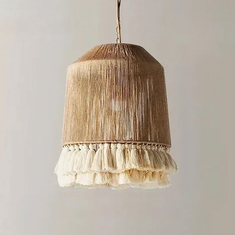 Люстра круглая плетеная с кисточками Small Solar Glow Бежевый в Ульяновске | Loft Concept 