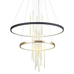 Люстра подвесная с 2-мя круглыми подвесами в черном и золотистом цвете и вертикальными подвесками Ring Horizontal варинант исполнения - 1 | Loft Concept в Ульяновске