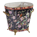 Кашпо из фарфора черная с цветочной росписью и бронзовой стрекозой Spring Garden варинант исполнения - 3 | Loft Concept в Ульяновске