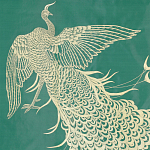 Обои ручная роспись в стиле Арт-деко Whistler Peacocks Original colourway on green painted silk варинант исполнения - 2 | Loft Concept в Ульяновске