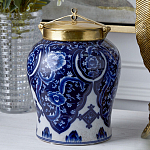 Ваза с насыщенным синим орнаментом и золотой крышкой Blue & White Ornament  варинант исполнения - 2 | Loft Concept в Ульяновске