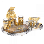 Икорница со стопками с декором "Рыбак с санями" с гравировкой на подставке из натуральных камней Агат Мрамор Decorative Cavair Dishes варинант исполнения - 4 | Loft Concept в Ульяновске