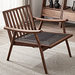 Кресло c каркасом из массива дерева и мягкой кожаной обивкой Walnut Armchair варинант исполнения - 8 | Loft Concept в Ульяновске