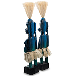 Комплект из 2-х деревянных статуэток Asmat Straw Headdress Statuettes Blue варинант исполнения - 4 | Loft Concept в Ульяновске