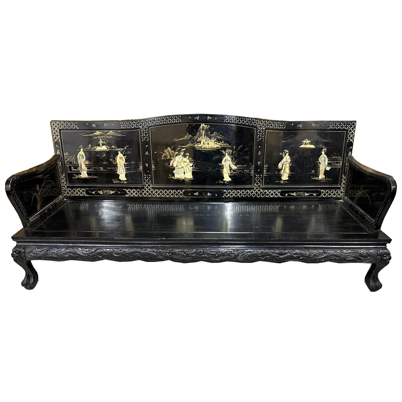 Большая Скамья Шинуазри Large Chinoiserie Bench Chinese Park Черный матовый Золотой Бежевый в Ульяновске | Loft Concept 