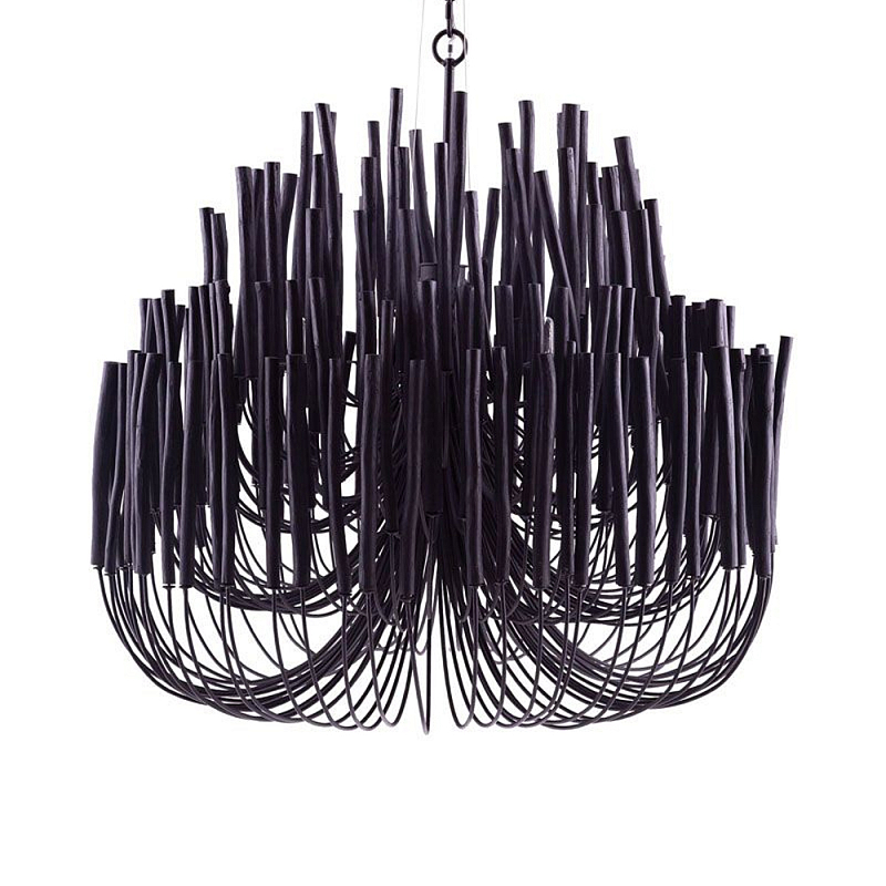 Люстра черная с несколькими ярусами деревянных палочек Bright Wooden Chandelier Черный в Ульяновске | Loft Concept 