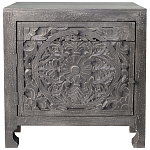 Деревянная тумба с резными ящиком и дверцей Azure Grey Wooden Nightstand варинант исполнения - 1 | Loft Concept в Ульяновске