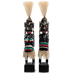 Комплект из 2-х деревянных статуэток Asmat Straw Headdress Statuettes Black Colorful Tattoo варинант исполнения - 4 | Loft Concept в Ульяновске