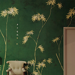 Обои ручная роспись Bamboo Golden on Edo Green India tea paper варинант исполнения - 1 | Loft Concept в Ульяновске