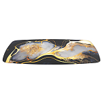 Обеденный стол с прямоугольной черно-золотой столешницей из стекла на 4-х металлических ножках Gold and Black Marble варинант исполнения - 3 | Loft Concept в Ульяновске