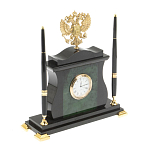Часы настольные с Гербом России и 2-мя шариковыми ручками в комплекте Stone Clock варинант исполнения - 2 | Loft Concept в Ульяновске