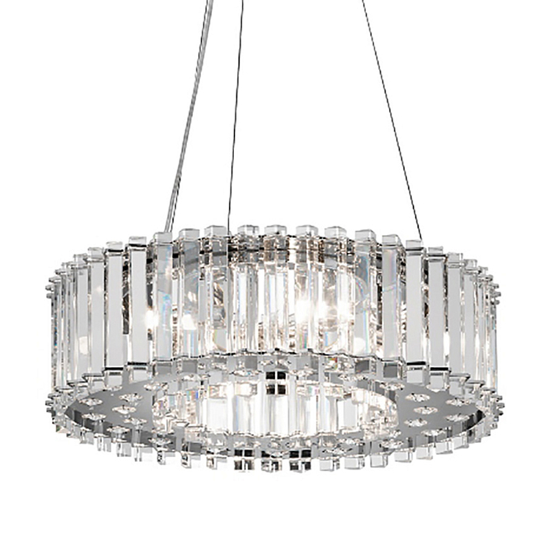 Люстра подвесная круглая с множеством вертикальных прямоугольных кристаллов Kichler Хром Прозрачное Стекло в Ульяновске | Loft Concept 