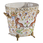 Кашпо с растительным и животным орнаментом на бронзовых ножках Turquoise Blooming Garden варинант исполнения - 2 | Loft Concept в Ульяновске