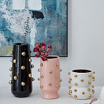 Ваза черная цилиндрическая с глянцевым покрытием и золотыми декоративными элементами Molecule Collection варинант исполнения - 4 | Loft Concept в Ульяновске