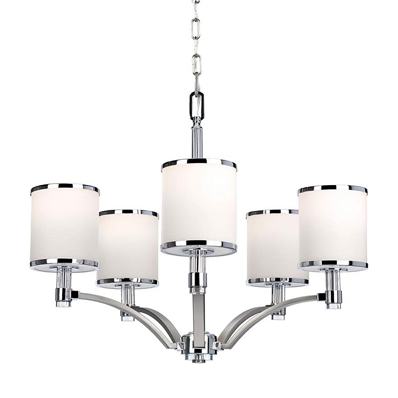 Люстра с белыми стеклянными плафонами в форме цилиндра Feiss Никель Хром Белый Бежевый в Ульяновске | Loft Concept 