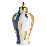 Ваза с крышкой и мазками синего и золого цвета на белом фоне Chinoiserie Ceramics варинант исполнения - 1 | Loft Concept в Ульяновске