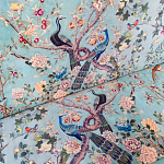 Трехместный диван из натурального бука бирюзовый с изображением птиц и цветов Turquoise Chinoiserie Garden Sofa варинант исполнения - 9 | Loft Concept в Ульяновске