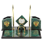 Настольный письменный набор из змеевика с часами и гербом Successful Leader варинант исполнения - 1 | Loft Concept в Ульяновске