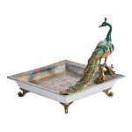 Блюдо квадратное с павлином на бронзовых ножках Eden Garden варинант исполнения - 2 | Loft Concept в Ульяновске