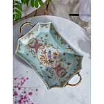 Блюдо прямоугольное из голубого фарфора с ручками и рисунком птиц и цветов Blue Garden варинант исполнения - 3 | Loft Concept в Ульяновске