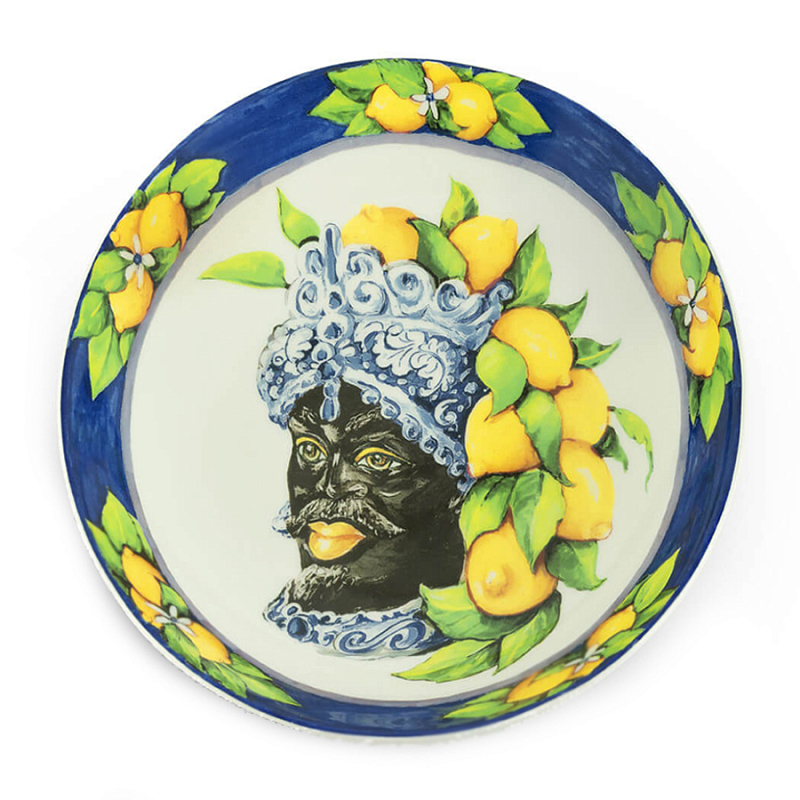 Тарелка Abhika SOUP PLATE MORO HEAD D 22,5 Blue Темно-синий Желтый в Ульяновске | Loft Concept 