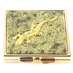 Зеркало двухстороннее квадратное из натурального камня Змеевик с декоративной вставкой в виде ящерицы Gold Stone Mirrors варинант исполнения - 2 | Loft Concept в Ульяновске