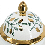 Ваза белая с крышкой с рисунком зеленых и золотых листьев 48 см Chinoiserie Ceramics варинант исполнения - 1 | Loft Concept в Ульяновске