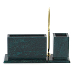 Настольный письменный набор с гербом России и часами из природного камня змеевик Successful Leader варинант исполнения - 3 | Loft Concept в Ульяновске