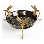 Блюдо черного цвета из фрафора на бронзовых ножках в виде стрекоз Eden Garden варинант исполнения - 1 | Loft Concept в Ульяновске