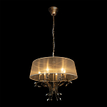 Люстра подвесная круглая с тканевым полупрозрачным абажуром и подвесками 6 ламп Gilded Elegance варинант исполнения - 3 | Loft Concept в Ульяновске