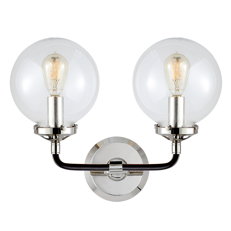 Бра Бистро Globe Clear Glass Double Sconce Nickel  в Ульяновске | Loft Concept 
